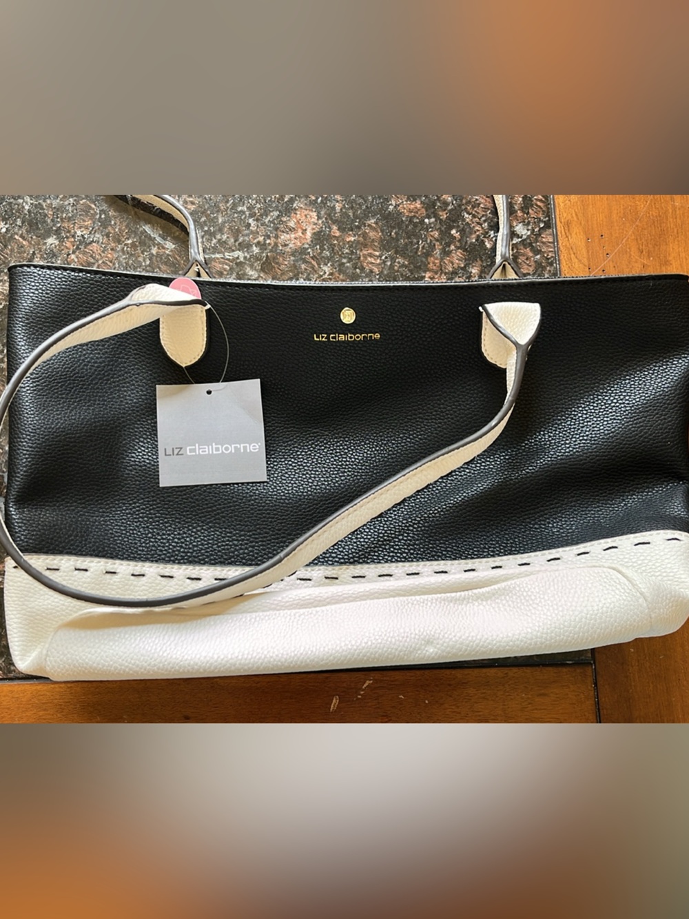 Liz Claiborne Black and White Pebbled Tote